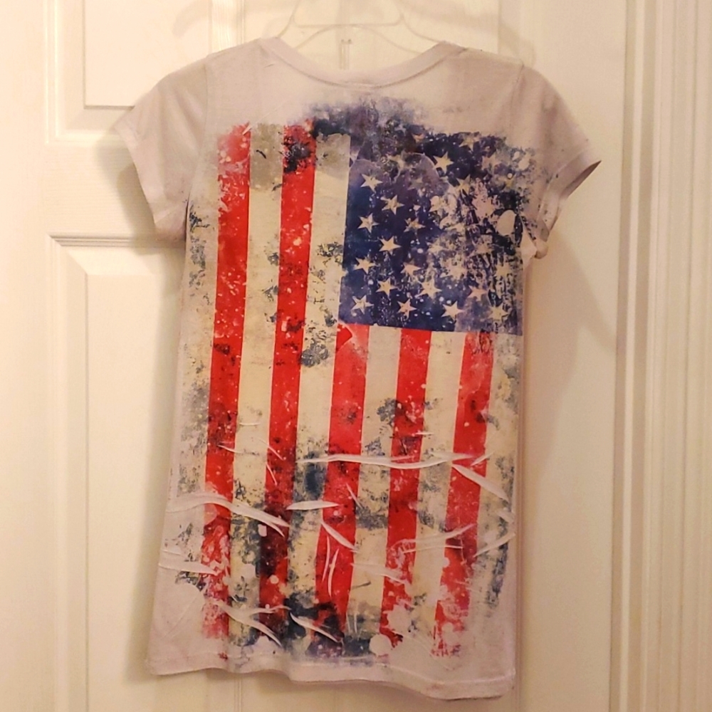 Bling Bling Women's USA Flag Ladies Fit Crewneck Shirt - Picture 2 of 6